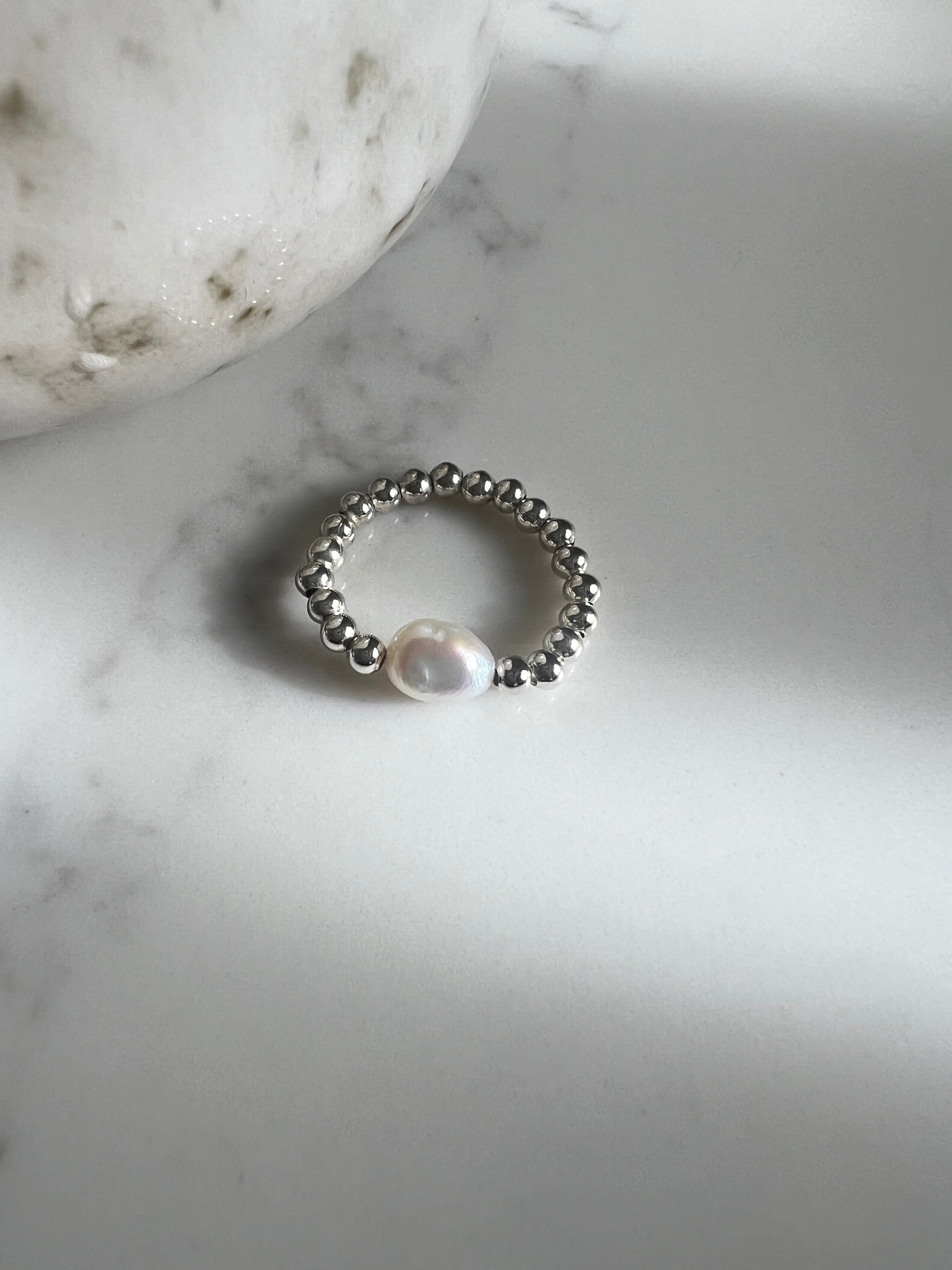 Beaded Silver Ring Featuring a Freshwater Pearl