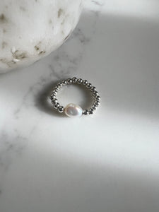 Beaded Silver Ring Featuring a Freshwater Pearl