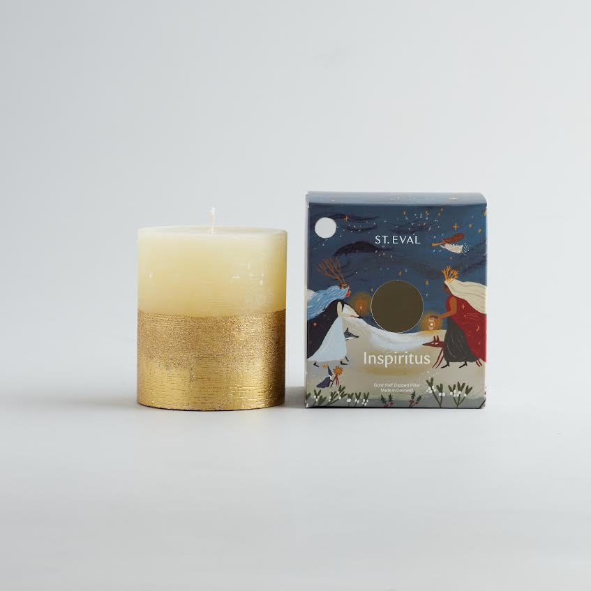 St. Eval Inspiritus, Gold Half-Dipped Pillar Candle