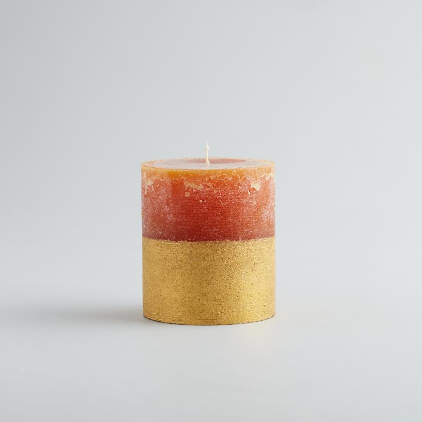 St. Eval Orange & Cinnamon, Gold Half-Dipped Pillar Candle