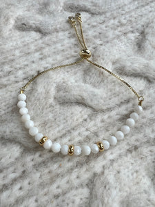 Mother of Pearl Bracelet with Gold  Beads and Adjustable Slider Fastening