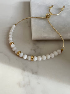 Mother of Pearl Bracelet with Gold  Beads and Adjustable Slider Fastening