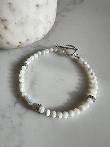 Mother of Pearl Bracelet with Sterling Silver Beads & Toggle Clasp