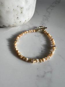 Brown Mother of Pearl Bracelet with Gold Beads & Toggle Clasp