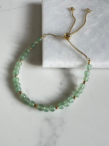 Green Aventurine Bracelet with Gold Beads & Adjustable Slider Fastening