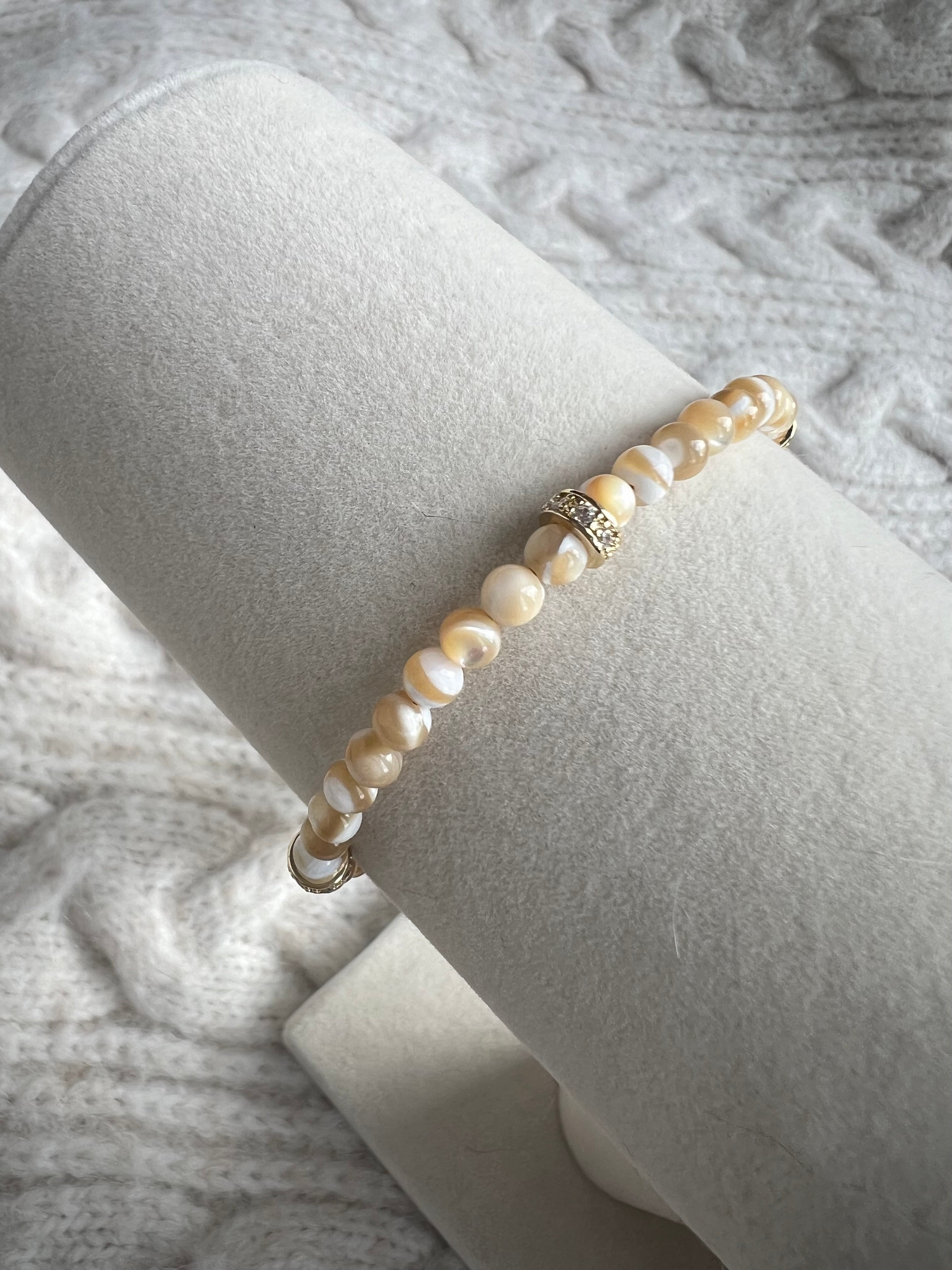 Brown Mother of Pearl Bracelet with Gold Beads & Toggle Clasp