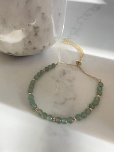 Green Aventurine Bracelet with Gold Beads & Adjustable Slider Fastening