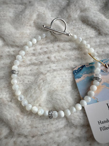 Mother of Pearl Bracelet with Sterling Silver Beads & Toggle Clasp