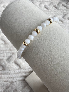 Mother of Pearl Bracelet with Gold  Beads and Adjustable Slider Fastening