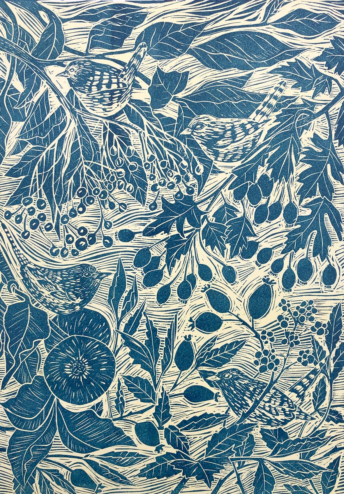 Claire Armitage, Framed Wild Berries Blue Limited Edition Lino Print