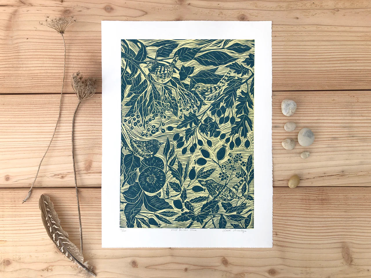 Claire Armitage, Framed Wild Berries Blue Limited Edition Lino Print