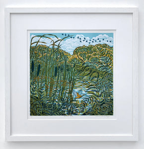 Claire Armitage, Framed Gilded Blue Limited edition Lino Print