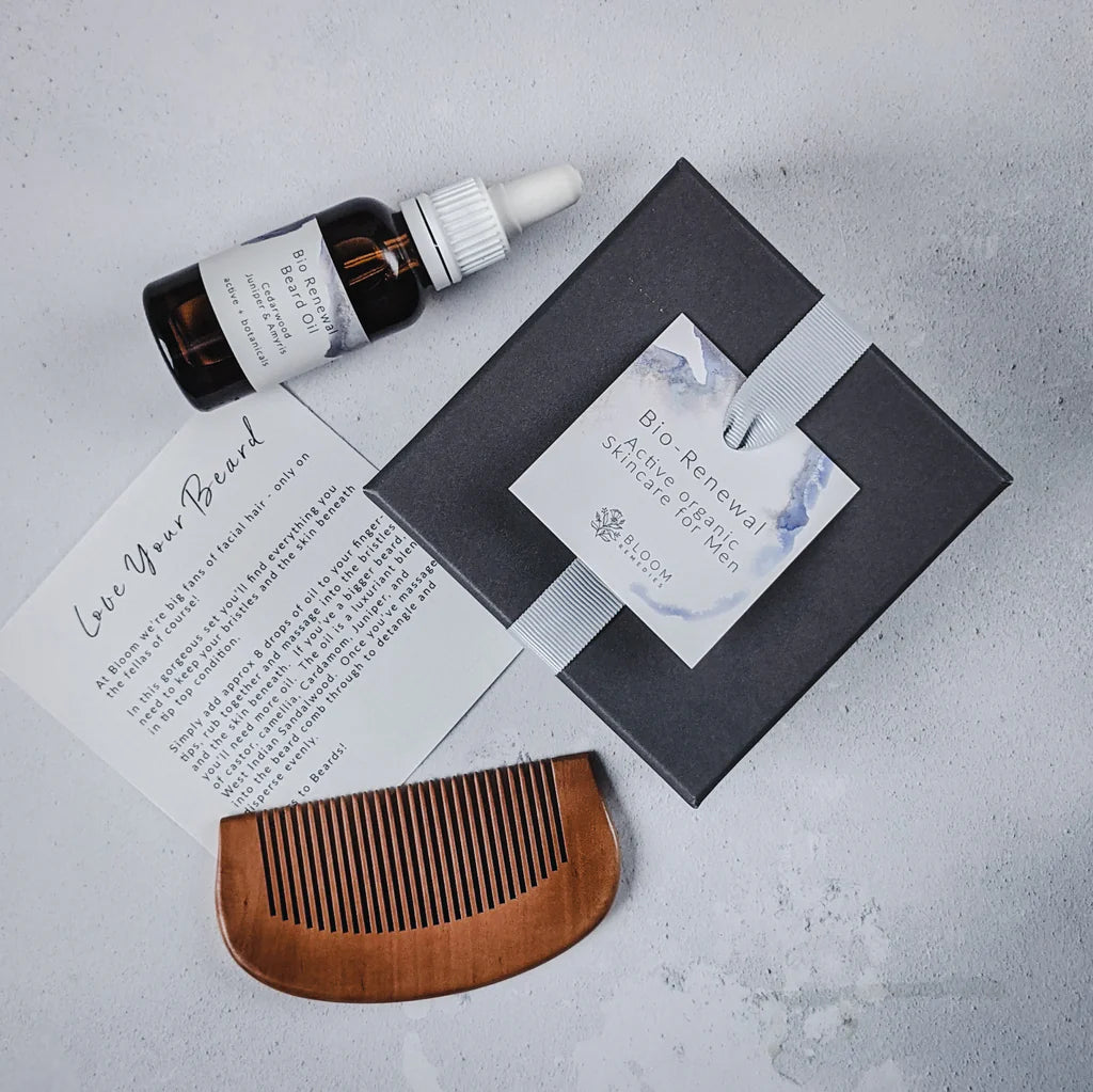 Bloom Remedies, Beard Gift Set - Bio Renewal Beard Oil and Wooden Comb