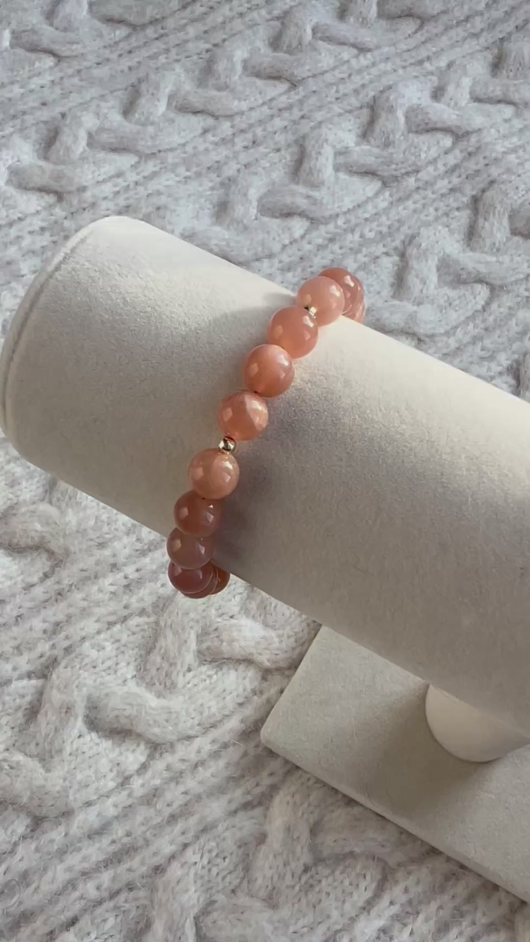 Peach Sunstone Bracelet with Gold Beads & Adjustable Slider Fastening