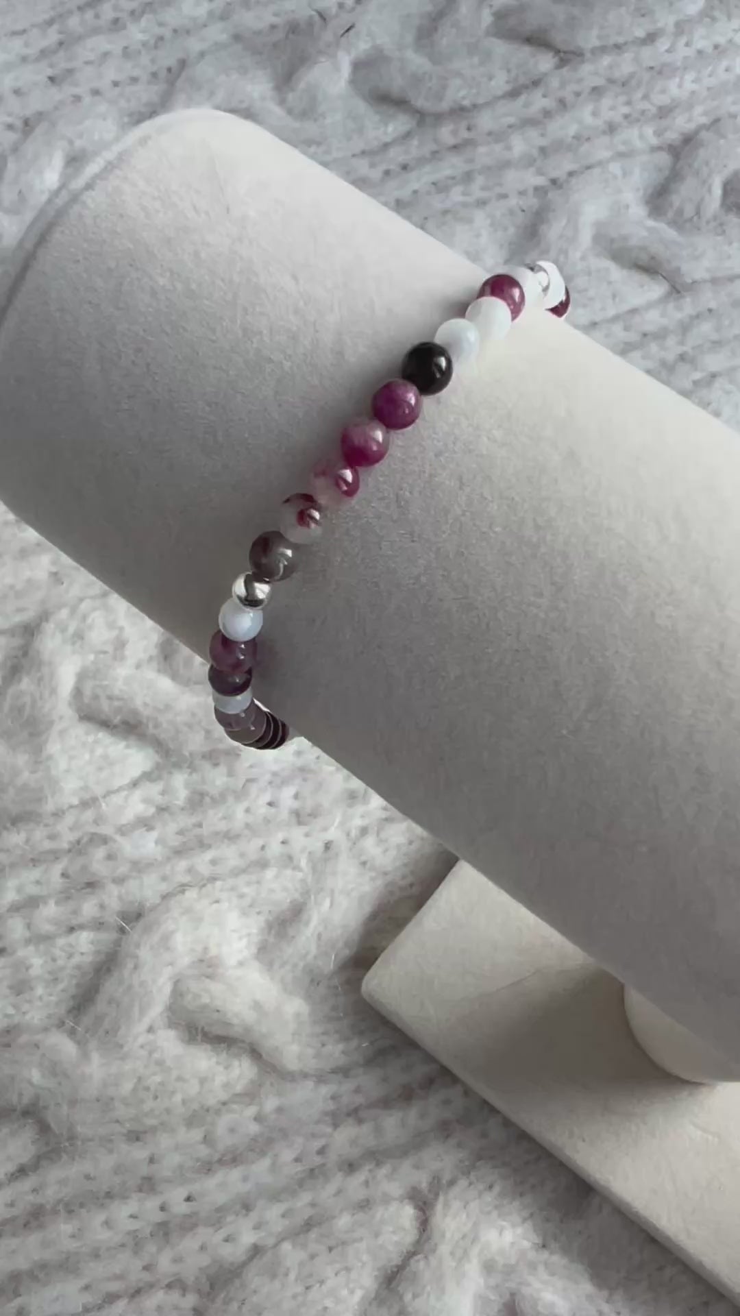 Plum Tourmaline & Mother of Pearl Bracelet with Sterling Silver Beads & Toggle Clasp